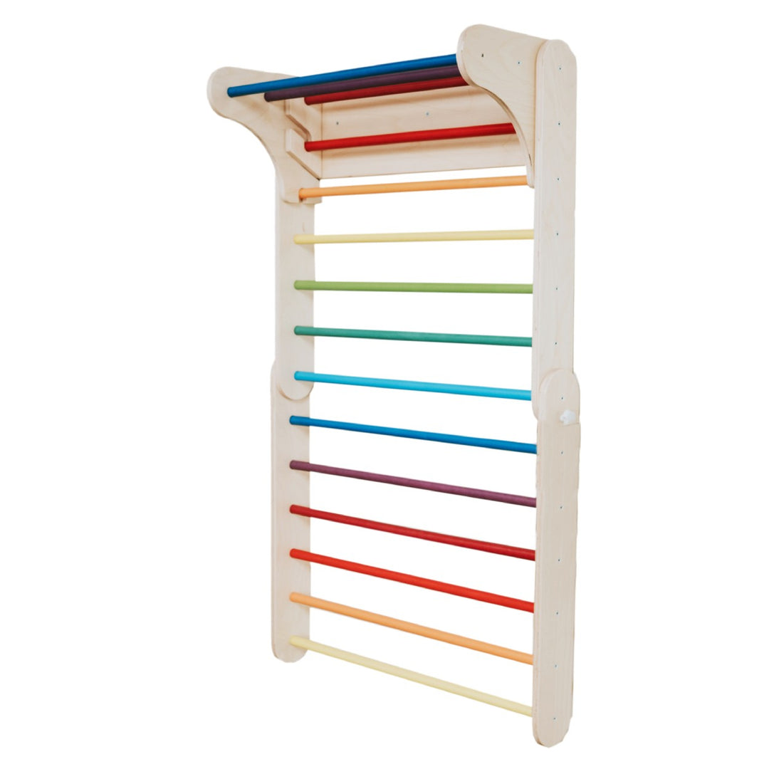Pikler Triangle Climber with Swedish Wall Add-On (Ages 6m–7y) - Rainbow