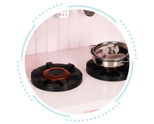 Pink Wooden Play Kitchen with Oven, Burners, Microwave and Accessories