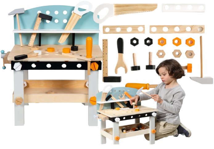 Kleine Houten Werkbank voor Kinderen – 32-delige Set