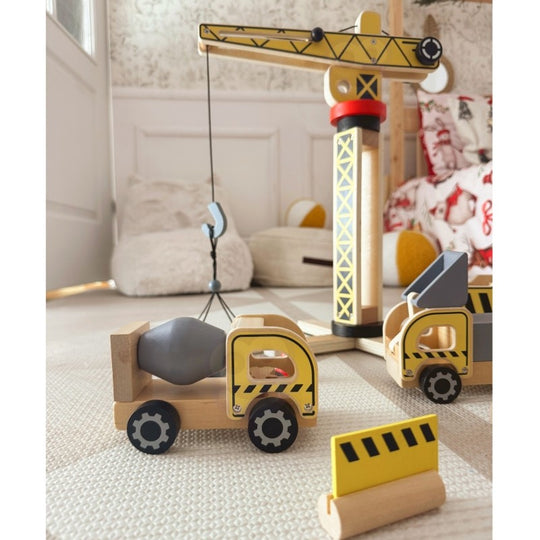 Wooden Construction Site With Vehicles