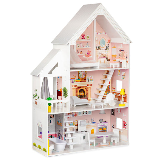 Houten Poppenhuis Liselle met LED-verlichting